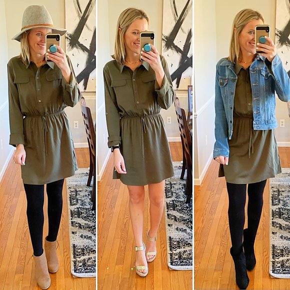 Olive Utility Drawstring Dress - Picture 2 of 8